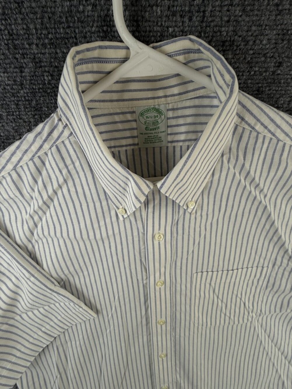 Brooks Brothers 16.5 Classic Fit Button Up Shirt Short Sleeve Striped Blue White